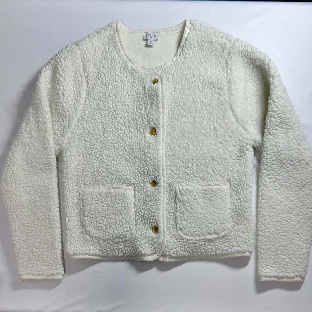 J.Crew Sherpa Fleece Cardigan Sweater Cream Small
